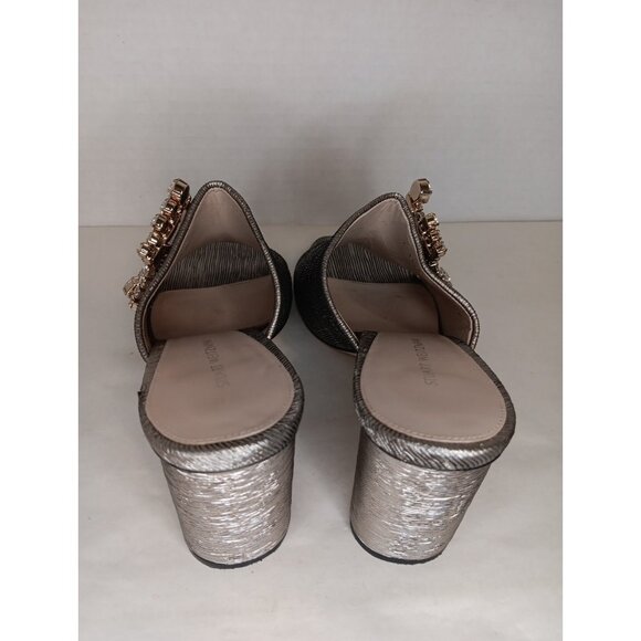 Stuart Weitzman Theone Women's 8.5 M Metallic Pewter Shoes Slip On Dress Heels - Picture 4 of 9